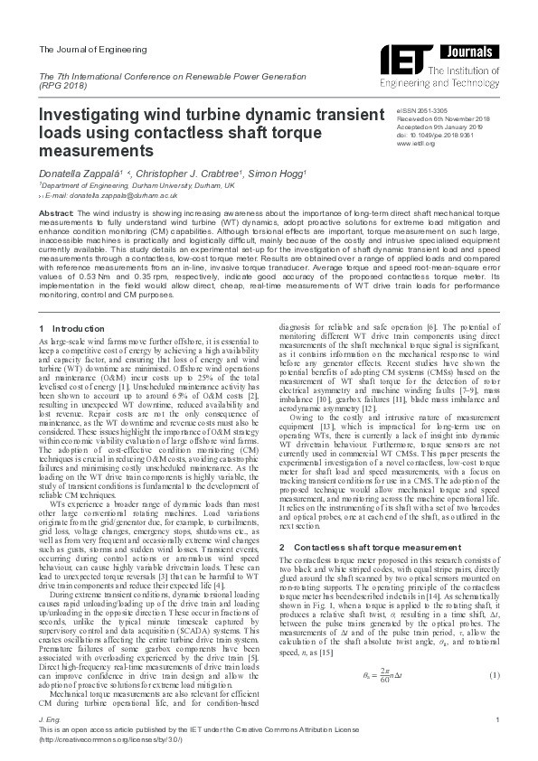 Investigating wind turbine dynamic transient loads using contactless shaft torque measurements Thumbnail