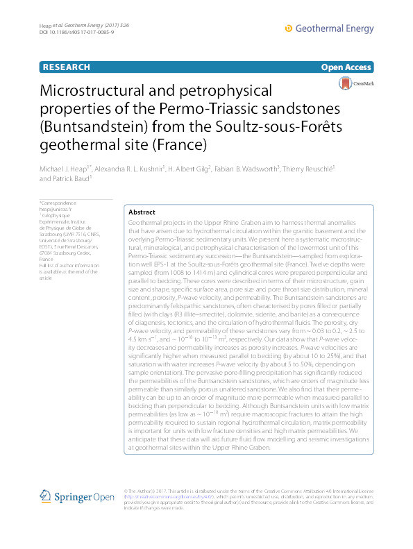 Microstructural and petrophysical properties of the Permo-Triassic sandstones (Buntsandstein) from the Soultz-sous-Forêts geothermal site (France) Thumbnail