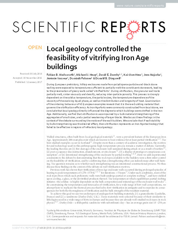 Local geology controlled the feasibility of vitrifying Iron Age buildings Thumbnail