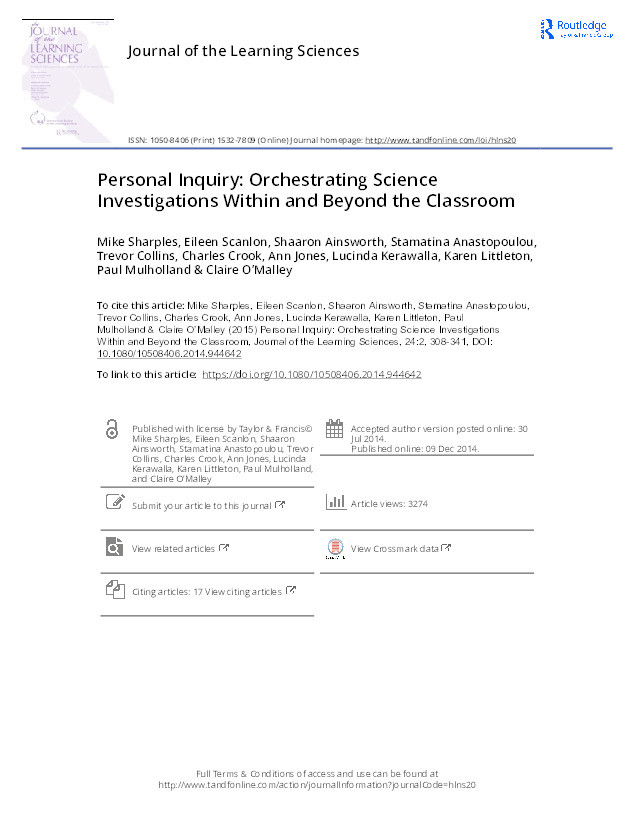 Personal Inquiry: Orchestrating Science Investigations Within and Beyond the Classroom Thumbnail