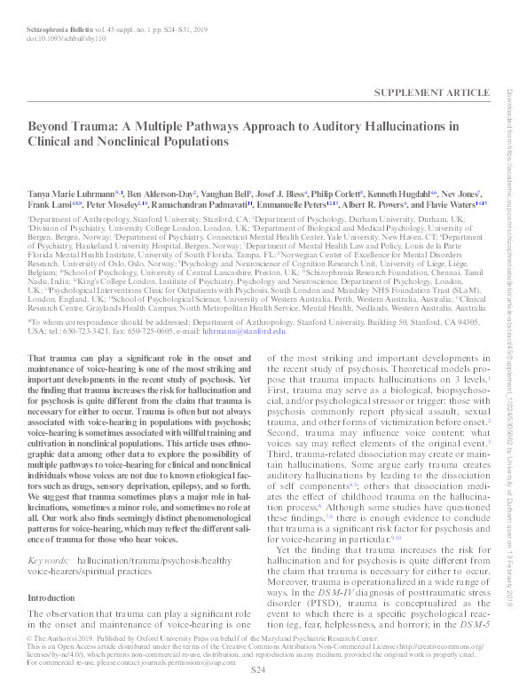 Beyond Trauma: A Multiple Pathways Approach to Auditory Hallucinations in Clinical and Nonclinical Populations Thumbnail