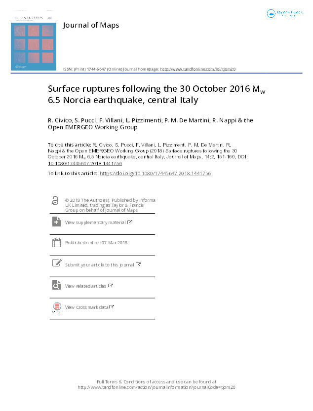 Surface ruptures following the 30 October 2016 Mw 6.5 Norcia earthquake, central Italy Thumbnail