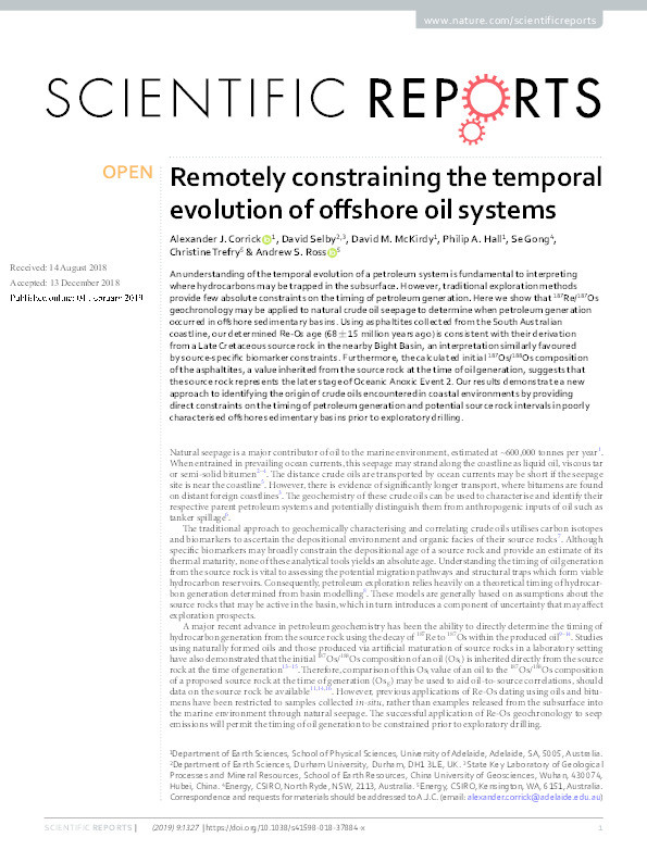 Remotely constraining the temporal evolution of offshore oil systems Thumbnail