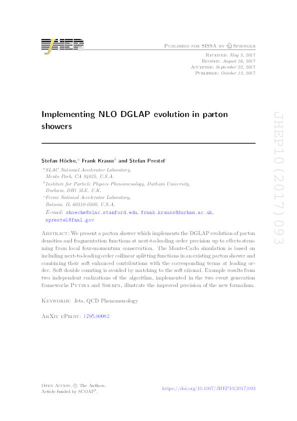 Implementing NLO DGLAP evolution in parton showers Thumbnail