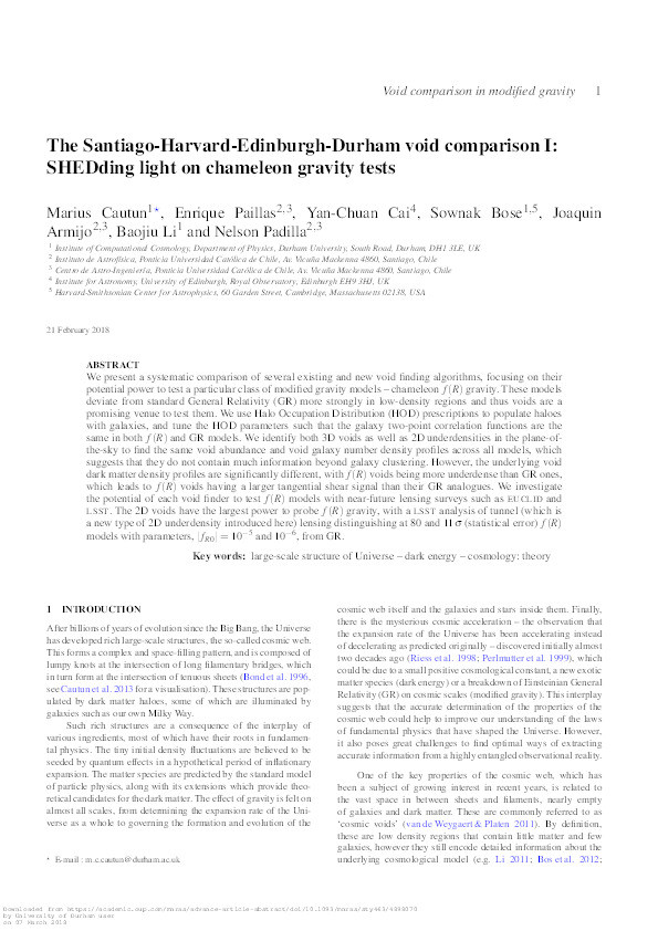 The Santiago-Harvard-Edinburgh-Durham void comparison I: SHEDding light on chameleon gravity tests Thumbnail