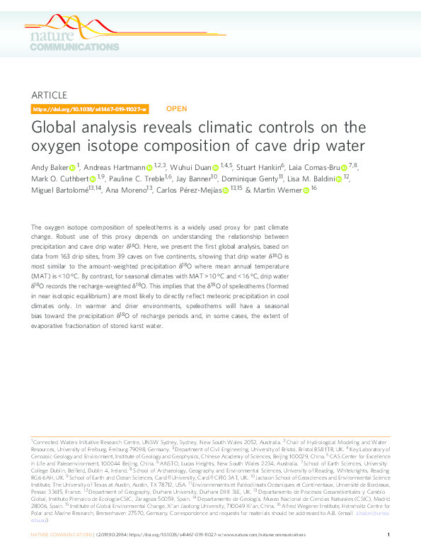 Global distribution and controls on cave drip water oxygen isotope composition Thumbnail