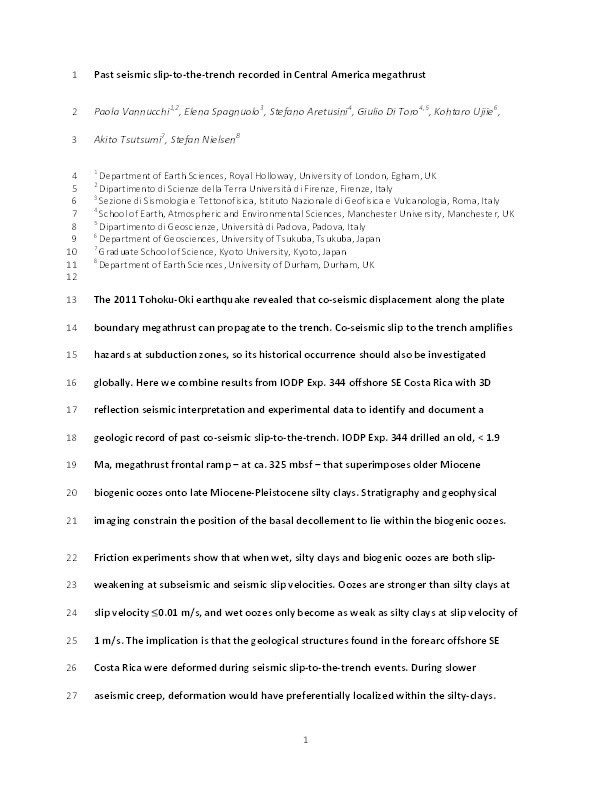 Past seismic slip-to-the-trench recorded in Central America megathrust Thumbnail