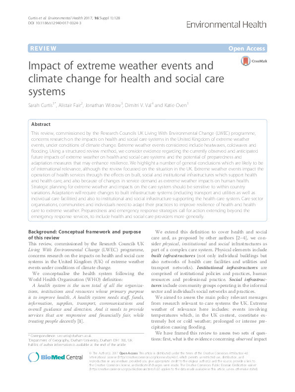 Impact of extreme weather events and climate change for health and social care systems Thumbnail