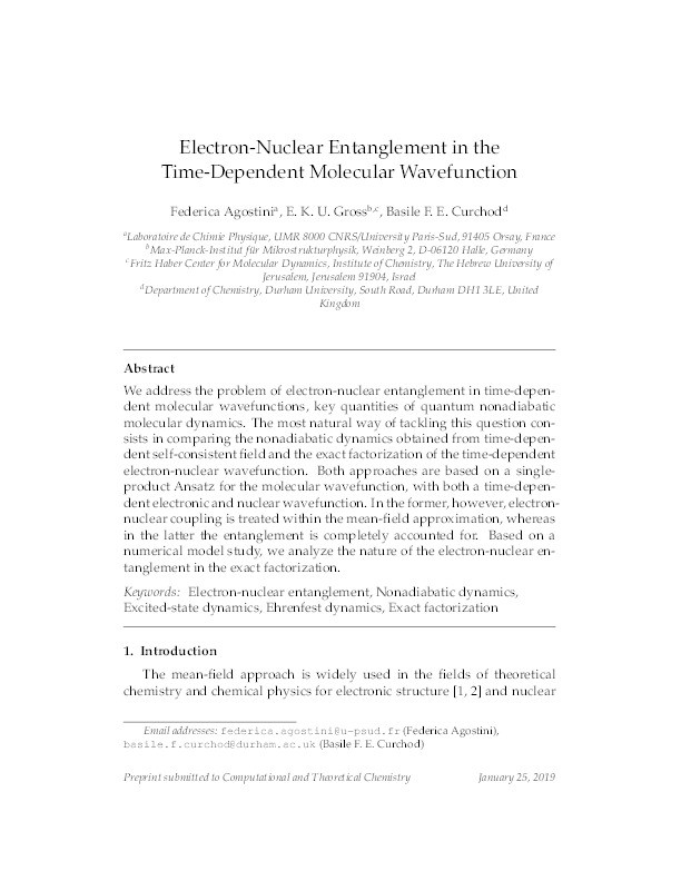 Electron-Nuclear Entanglement in the Time-Dependent Molecular Wavefunction Thumbnail