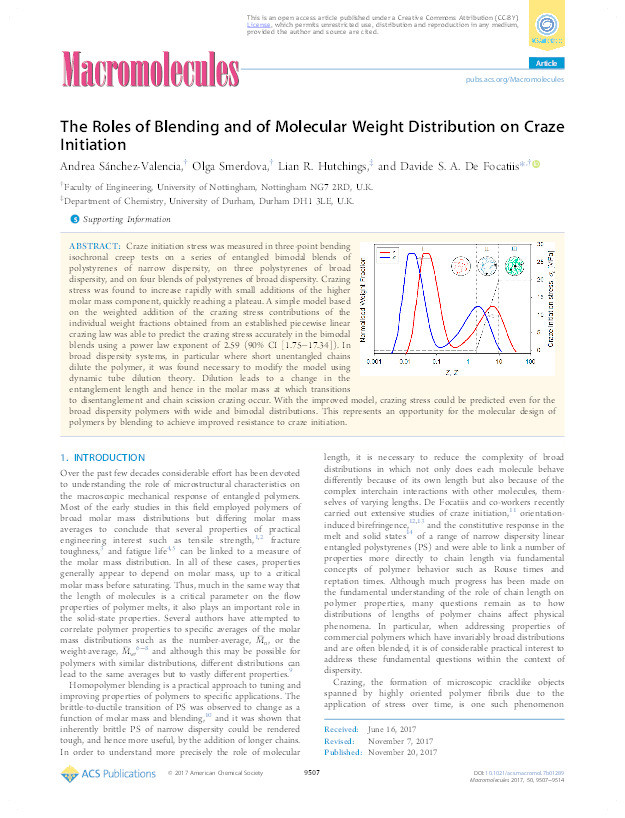 The Roles of Blending and of Molecular Weight Distribution on Craze Initiation Thumbnail