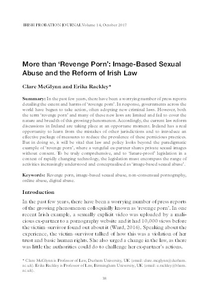 More than ‘Revenge Porn’: Image-Based Sexual Abuse and the Reform of Irish Law Thumbnail