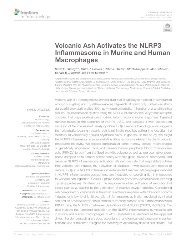 Volcanic Ash Activates the NLRP3 Inflammasome in Murine and Human Macrophages Thumbnail