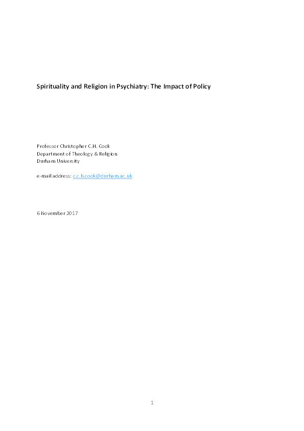 Spirituality and Religion in Psychiatry: The Impact of Policy Thumbnail