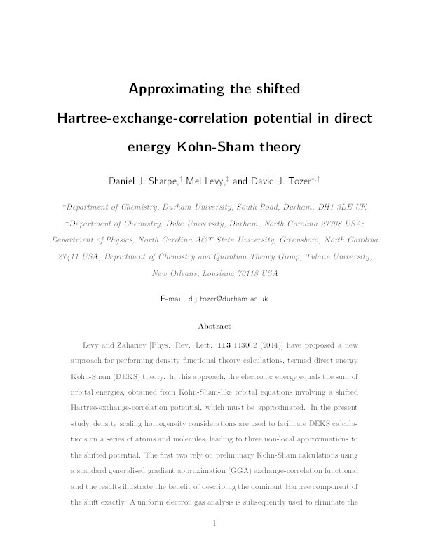 Approximating the Shifted Hartree-Exchange-Correlation Potential in Direct Energy Kohn–Sham Theory Thumbnail