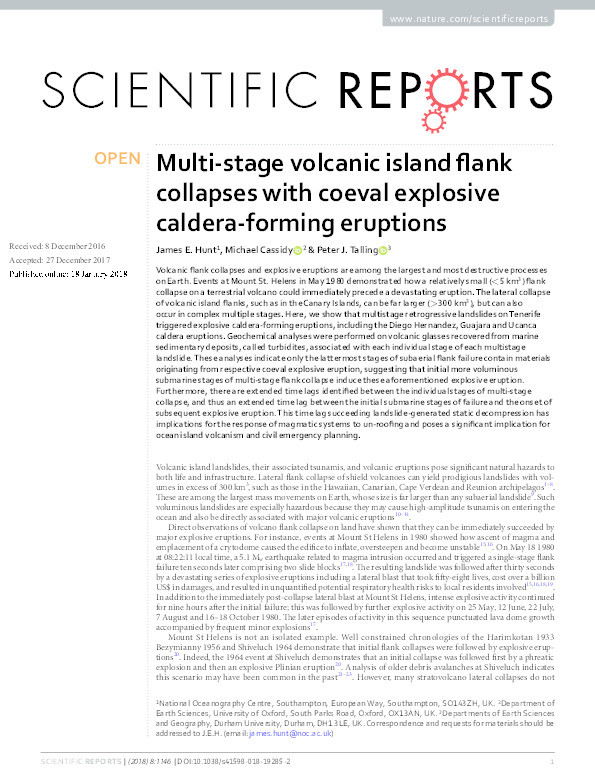 Multi-stage volcanic island flank collapses with coeval explosive caldera-forming eruptions Thumbnail