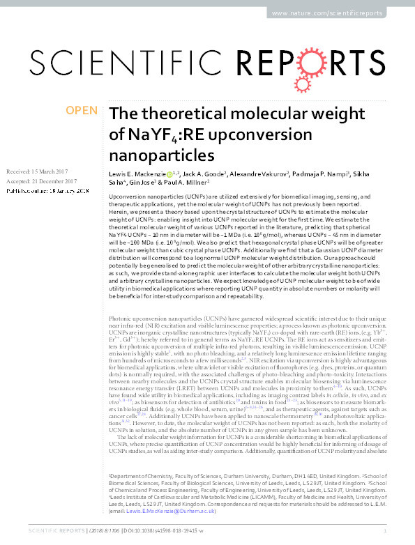 The theoretical molecular weight of NaYF4:RE upconversion nanoparticles Thumbnail