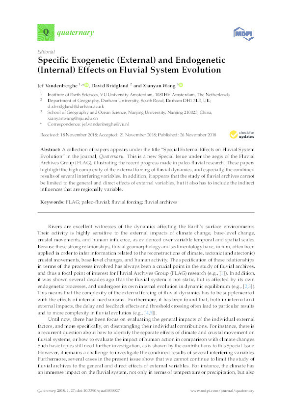 Specific Exogenetic (External) and Endogenetic (Internal) Effects on Fluvial System Evolution Thumbnail