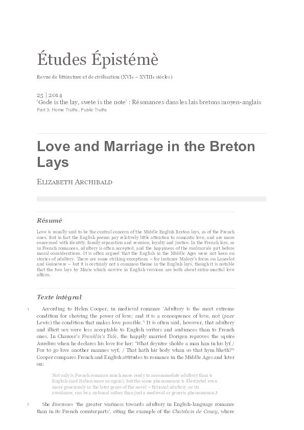 Love and Marriage in the Breton Lays Thumbnail