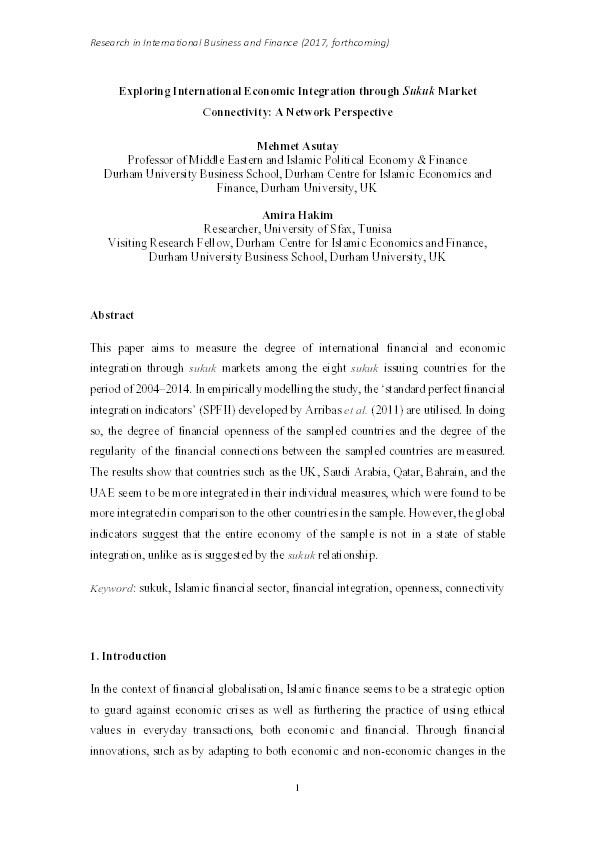 Exploring International Economic Integration through Sukuk Market Connectivity: A Network Perspective Thumbnail