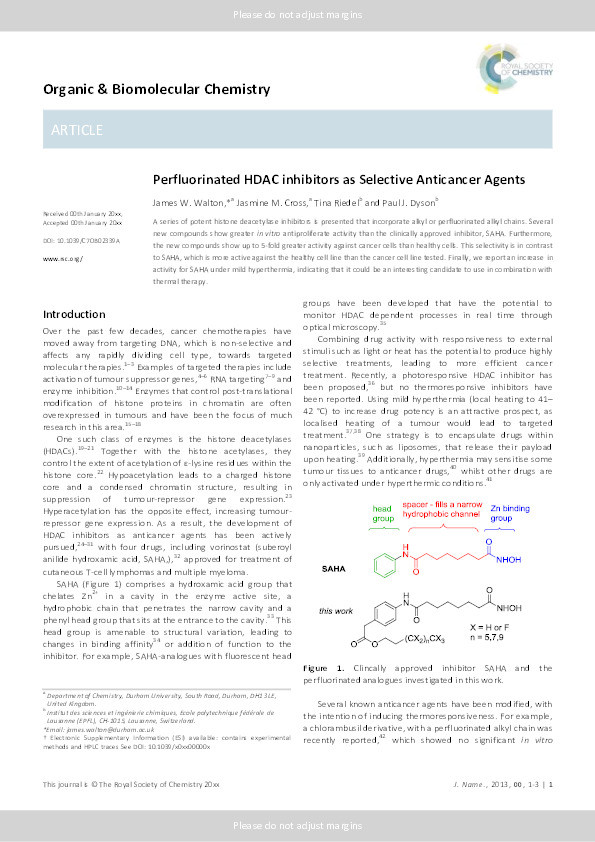 Perfluorinated HDAC inhibitors as Selective Anticancer Agents Thumbnail