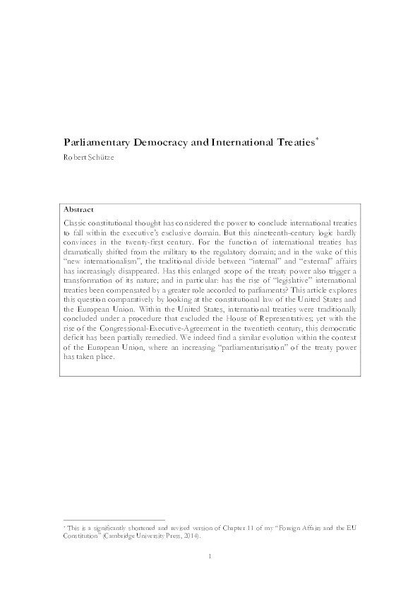 Parliamentary Democracy and International Treaties Thumbnail