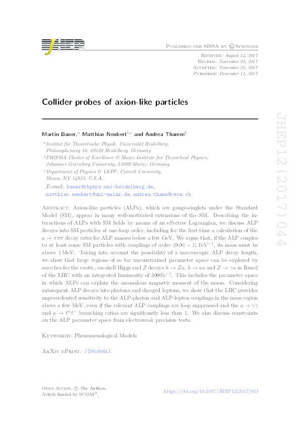 Collider Probes of Axion-Like Particles Thumbnail