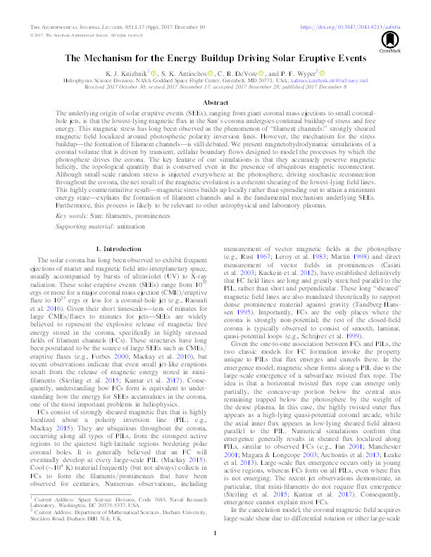 The Mechanism for the Energy Buildup Driving Solar Eruptive Events Thumbnail