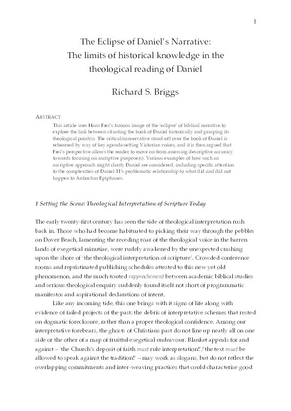 The eclipse of Daniel's narrative: The limits of historical knowledge in the theological reading of Daniel Thumbnail