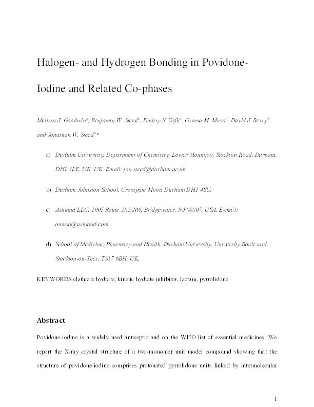 Halogen and Hydrogen Bonding in Povidone-Iodine and Related Co-Phases Thumbnail
