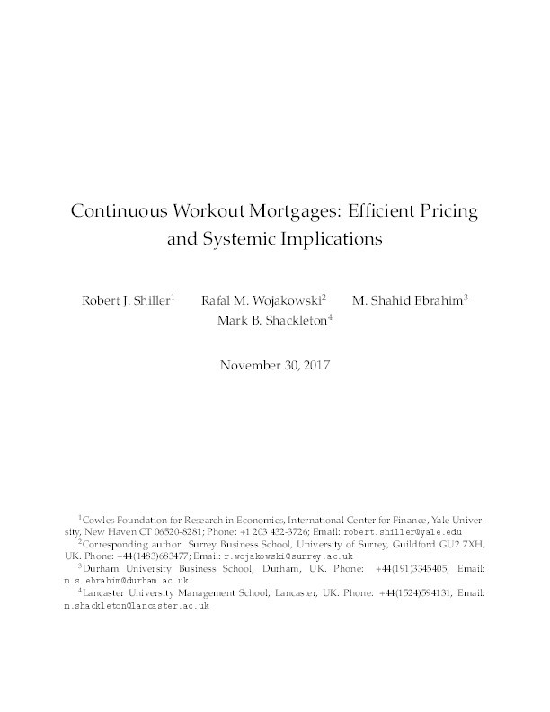 Continuous Workout Mortgages: Efficient Pricing and Systemic Implications Thumbnail