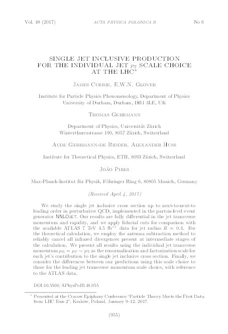 Single Jet Inclusive Production for the Individual Jet pT Scale Choice at the LHC Thumbnail