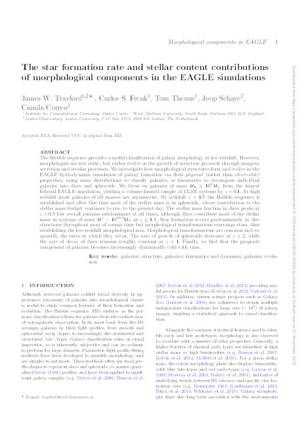 The star formation rate and stellar content contributions of morphological components in the EAGLE simulations Thumbnail