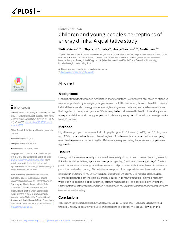 Children and young people’s perceptions of energy drinks: A qualitative study Thumbnail