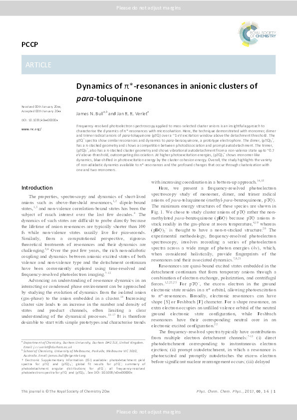 Dynamics of π*-resonances in anionic clusters of para-toluquinone Thumbnail