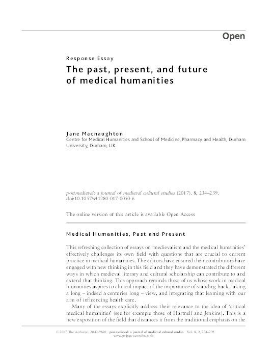 The past, present, and future of medical humanities Thumbnail