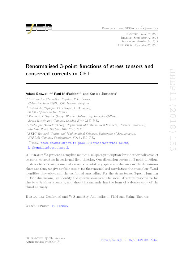 Renormalised 3-point functions of stress tensors and conserved currents in CFT Thumbnail