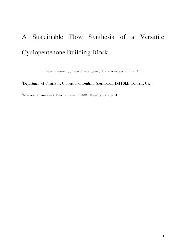 Sustainable Flow Synthesis of a Versatile Cyclopentenone Building Block Thumbnail