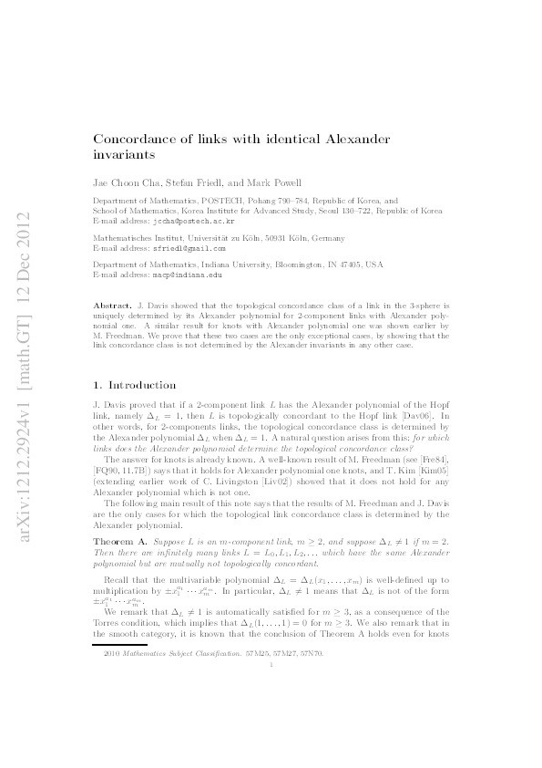 Concordance of links with identical Alexander invariants Thumbnail