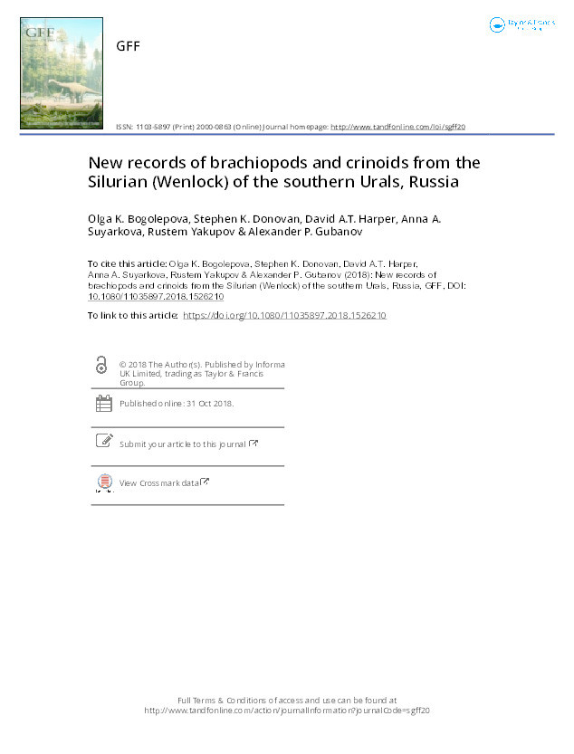 New records of brachiopods and crinoids from the Silurian (Wenlock) of the southern Urals, Russia Thumbnail