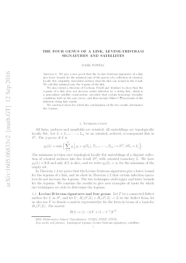 The four-genus of a link, Levine–Tristram signatures and satellites Thumbnail