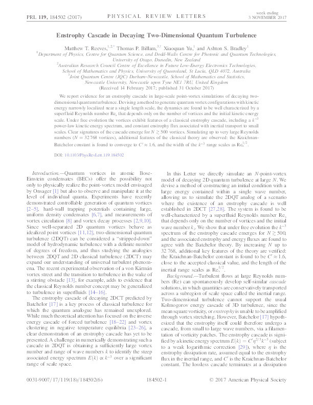Enstrophy Cascade in Decaying Two-Dimensional Quantum Turbulence Thumbnail
