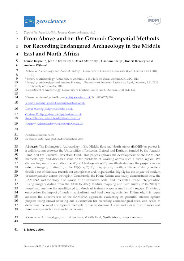 From Above and on the Ground: Geospatial Methods for Recording Endangered Archaeology in the Middle East and North Africa Thumbnail