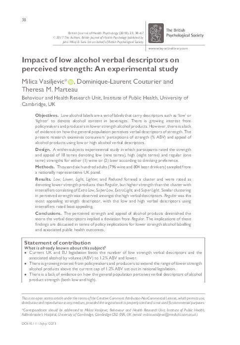 Impact of low alcohol verbal descriptors on perceived strength: An experimental study Thumbnail