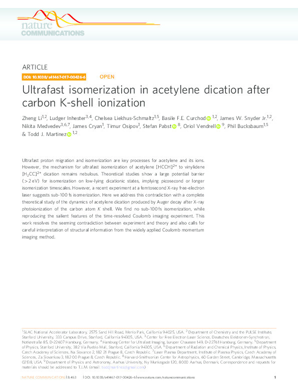 Ultrafast isomerization in acetylene dication after carbon K-shell ionization Thumbnail