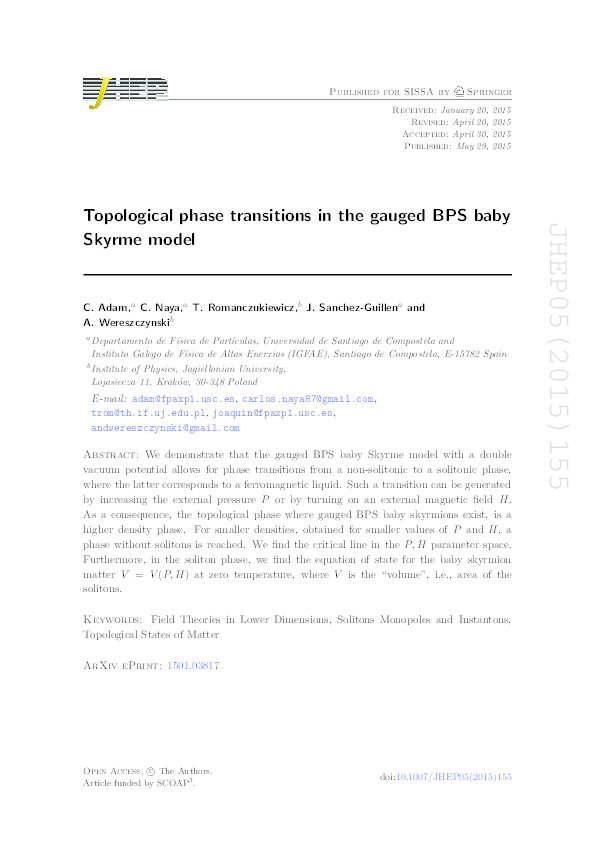 Topological phase transitions in the gauged BPS baby Skyrme model Thumbnail