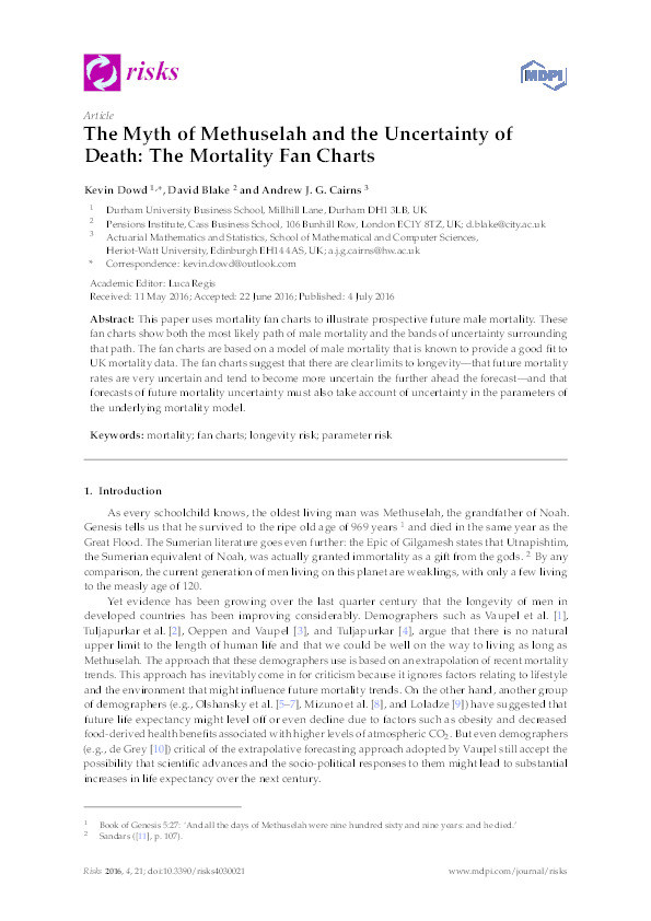 The Myth of Methusalah and the Uncertainty of Death: The Mortality Fan Charts Thumbnail