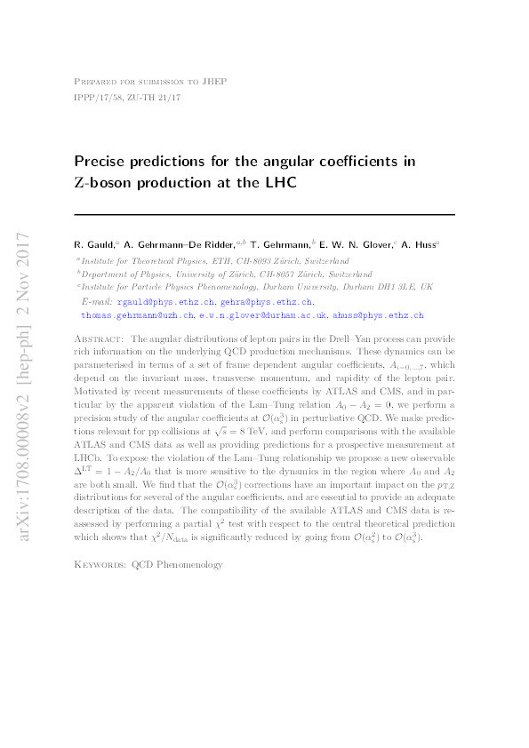 Precise predictions for the angular coefficients in Z-boson production at the LHC Thumbnail