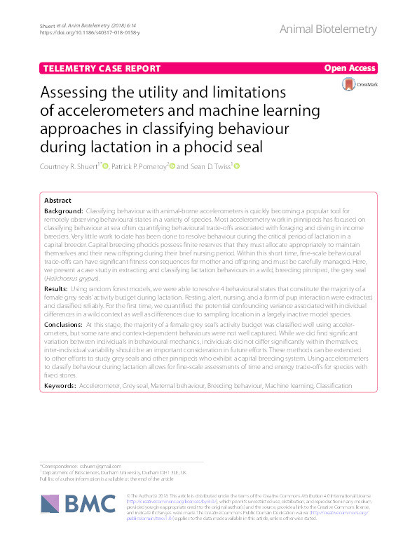 Assessing the utility and limitations of accelerometers and machine learning approaches in classifying behaviour during lactation in a phocid seal Thumbnail