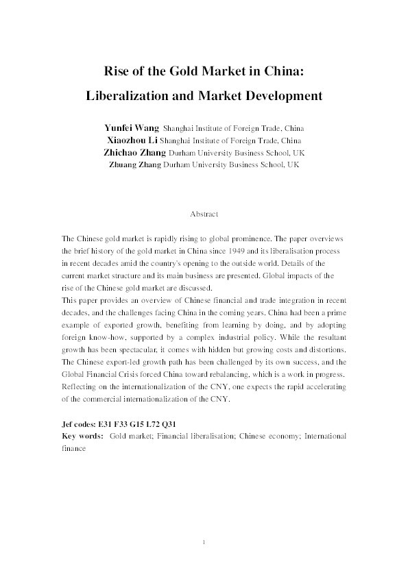 Rise of the gold market in China: liberalisation and market development Thumbnail