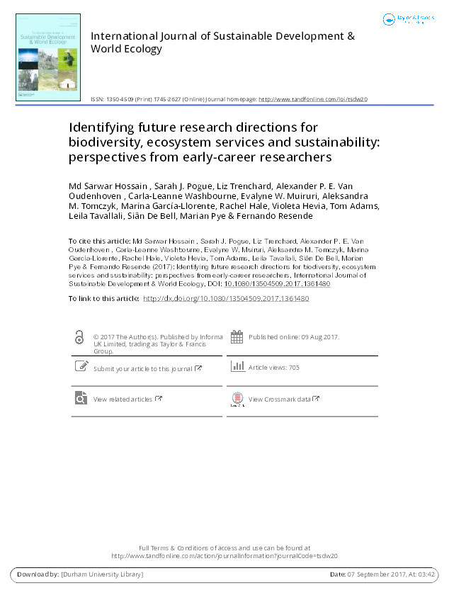 Identifying future research directions for biodiversity, ecosystem services and sustainability: perspectives from early-career researchers Thumbnail